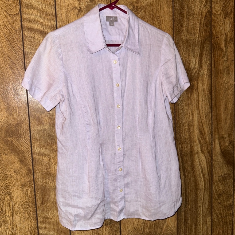 J. Jill Womens Lavender Purple 100% Linen Short Sleeve Button Down Shirt Size S